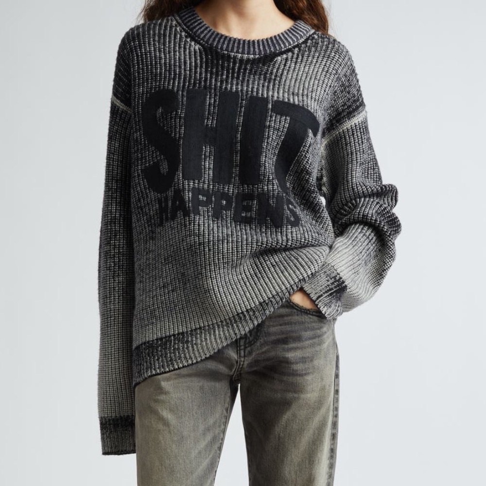 New R13 Reverse Printed Oversize Merino Wool Sweater Shit Happens Size Small XS - Picture 11 of 11
